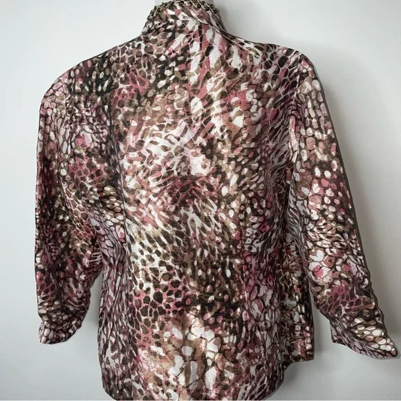 NWT CHICO'S Bernita Animal Pattern Caliente Coral Open Jacket - Picture 3 of 13